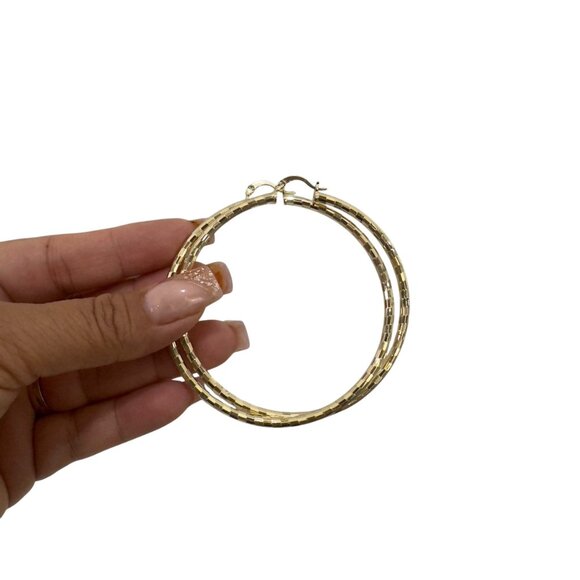 NEW Gold Filled Gold-Tone Large Hoop Earrings Textured Design - Picture 3 of 8